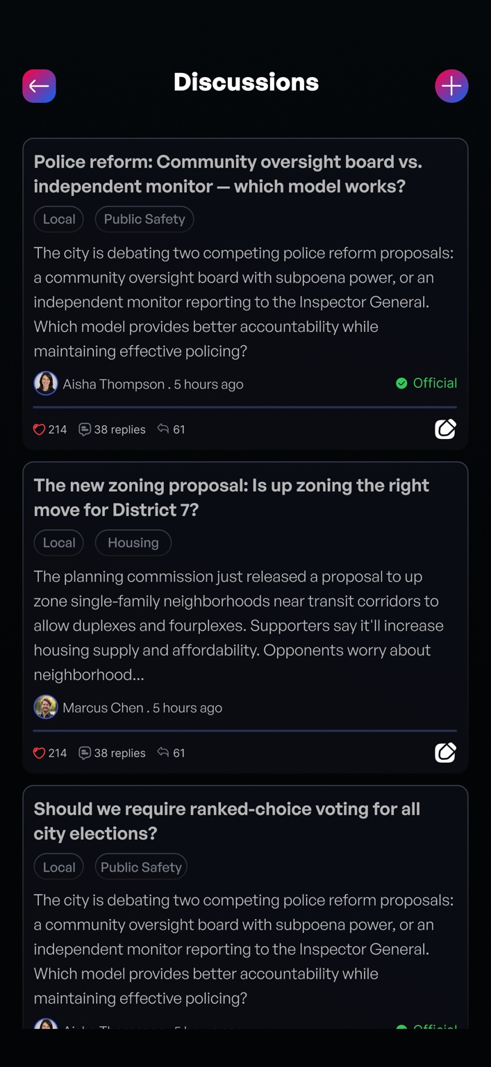 Rabble Discussions screen